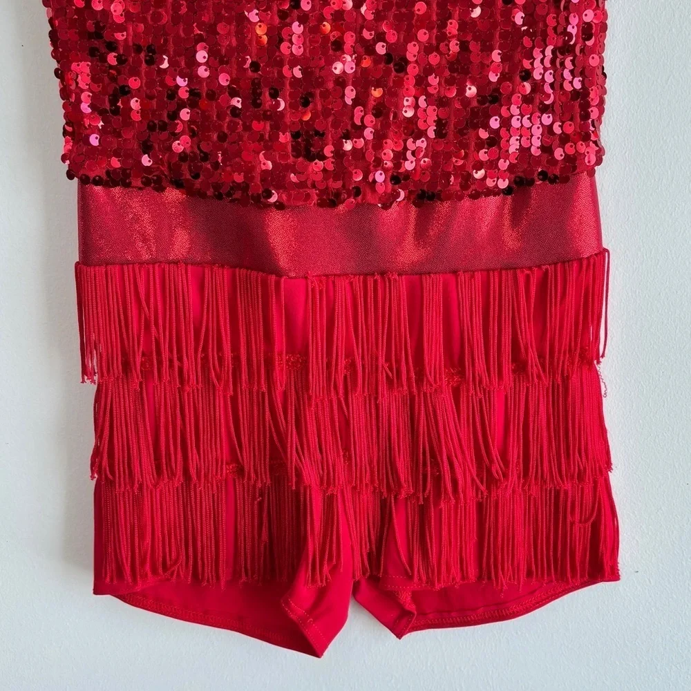 Weissman A Different Beat 10178 Sz MC Showtime Dance Costume Skating Red Fringe